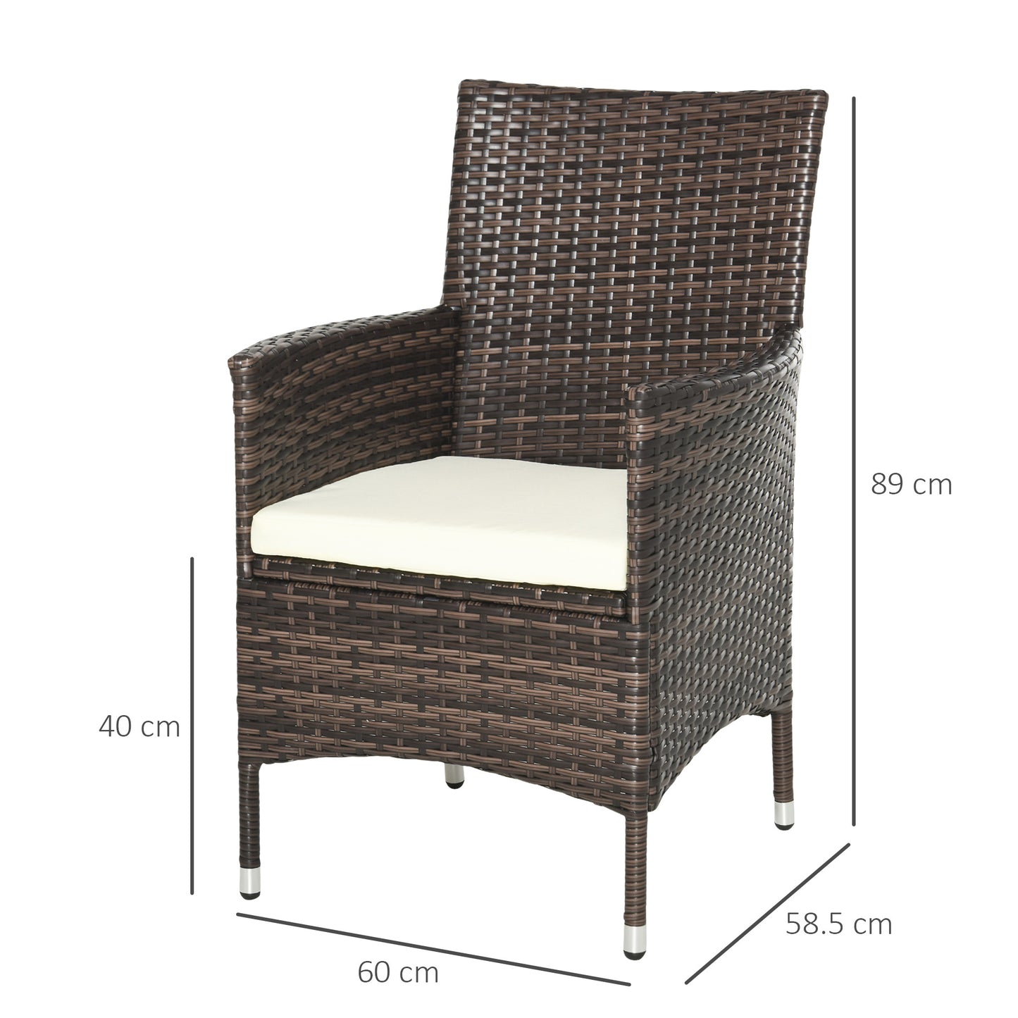 Kesase Set Of 2 Rattan Mixed Brown Garden Dining Chairs With Cushioned Seats