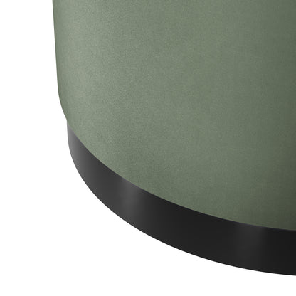 Kalua Large Sage Green Round Velvet Stool Matt Black Base