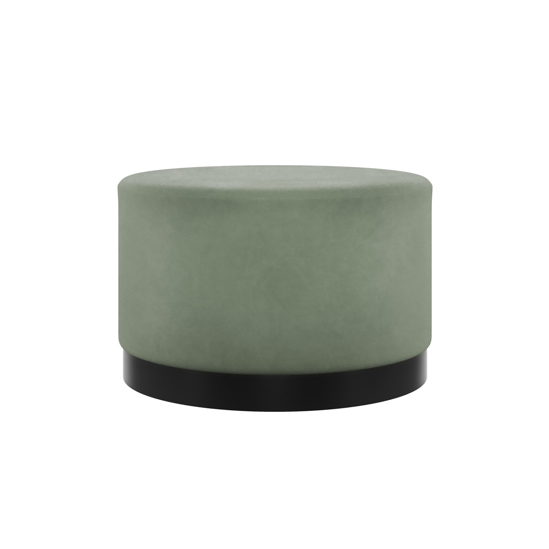 Kalua Large Sage Green Round Velvet Stool Matt Black Base