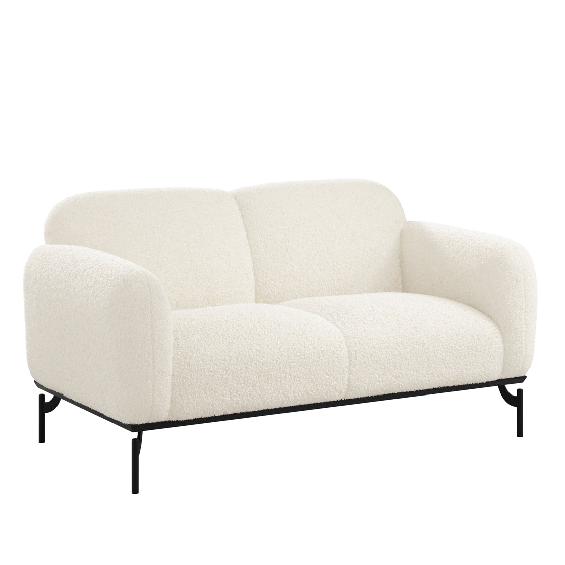 Samba White Boucle Teddy 2 Seater Sofa Black Metal Legs
