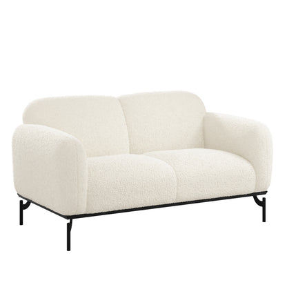 Samba White Boucle Teddy 2 Seater Sofa Black Metal Legs