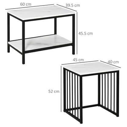 Yoloba Metal And Wood White And Black Set Of 2 Marble Effect Nesting Coffee Tables