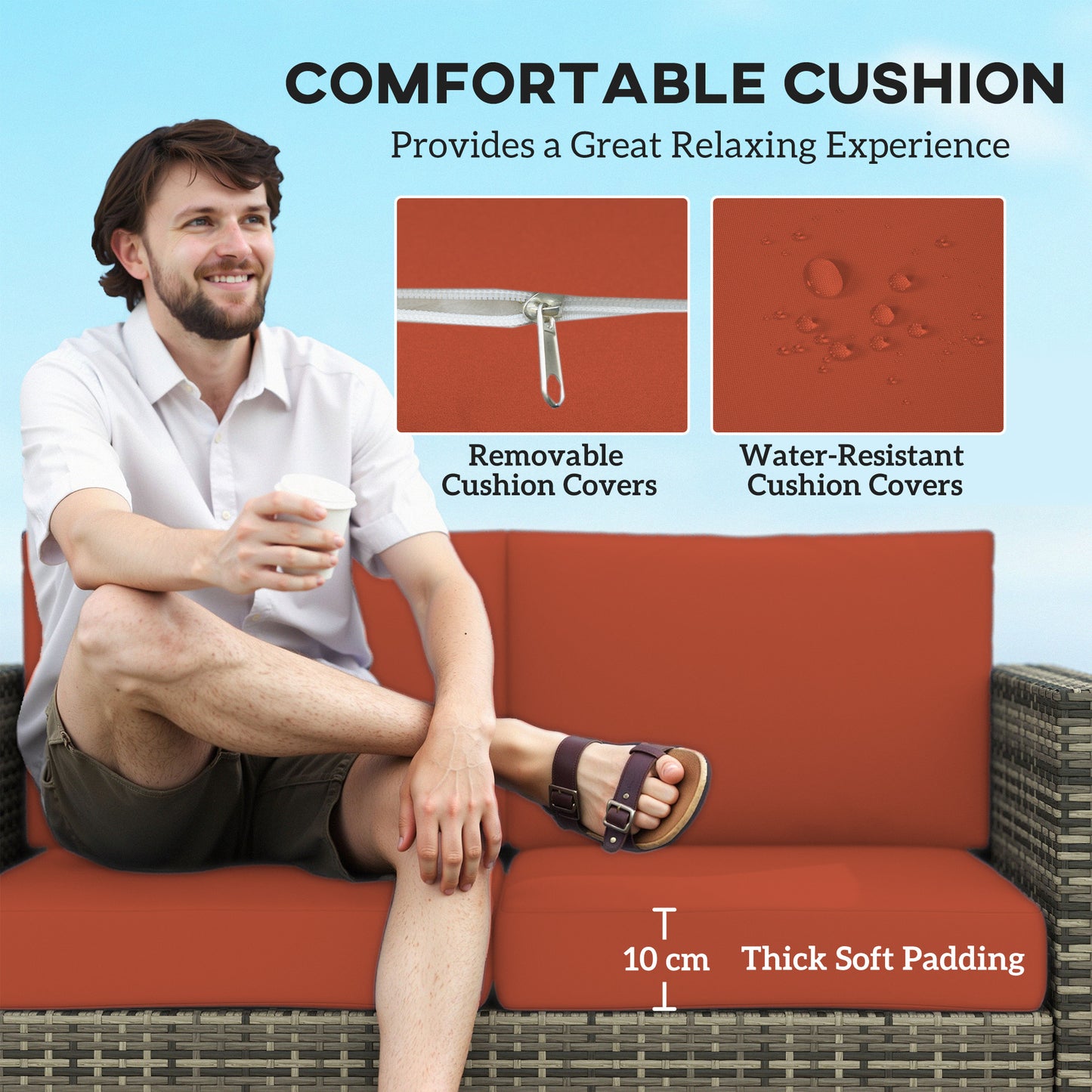 Filu Rattan Grey 2 Seater Outdoor Sofa with Orange Cushions