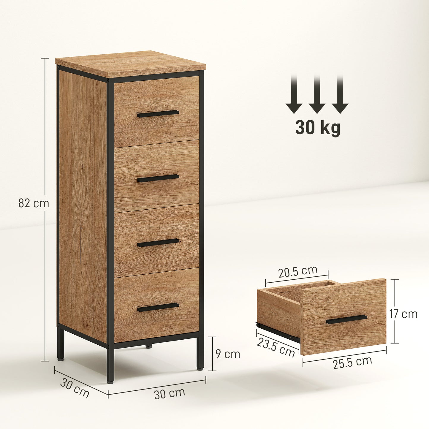 Nita Narrow Bathroom Storage Cabinet With 4 Drawers Oak Finish