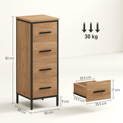 Nita Narrow Bathroom Storage Cabinet With 4 Drawers Oak Finish
