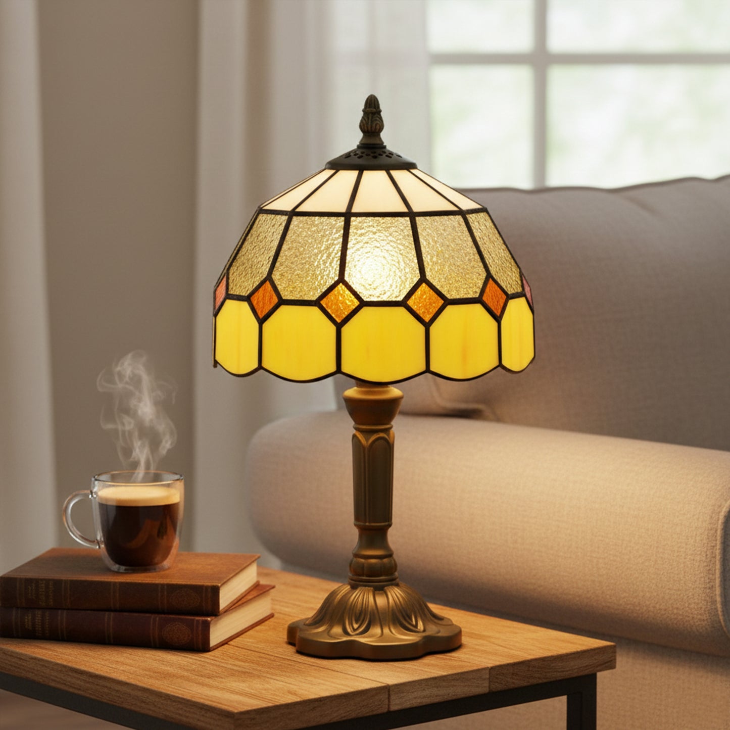 Sevini Glass And Metal Yellow and Orange Handmade Art Deco Table Lamp