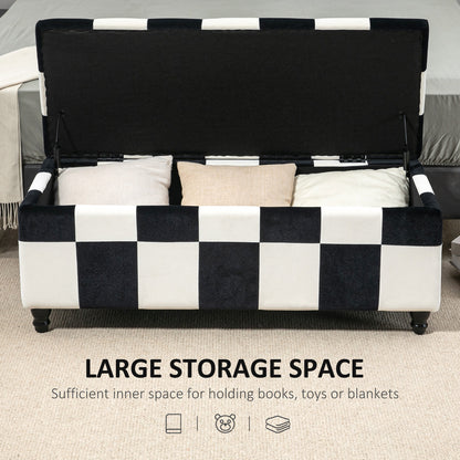 Tava Velvet Black and White Storage Bench With Wooden Legs For Bedroom