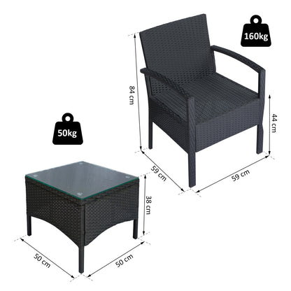 Veka Rive Black Rattan 2 Seater Bistro Table And Chair Set