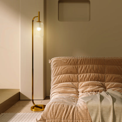 Lamittu Metal Gold Tone Floor Lamp With Glass Shade And Foot Switch