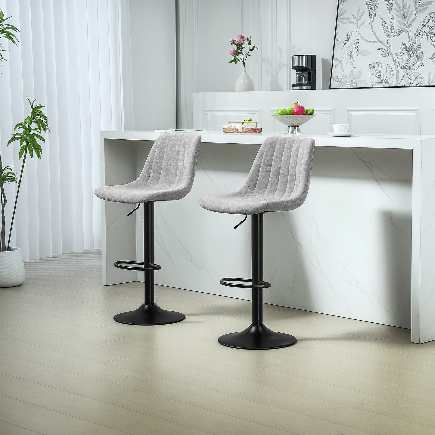 Cokeri Chenille Grey Tub Style Bar Stools Set Of 2 With Soft Touch Upholstery