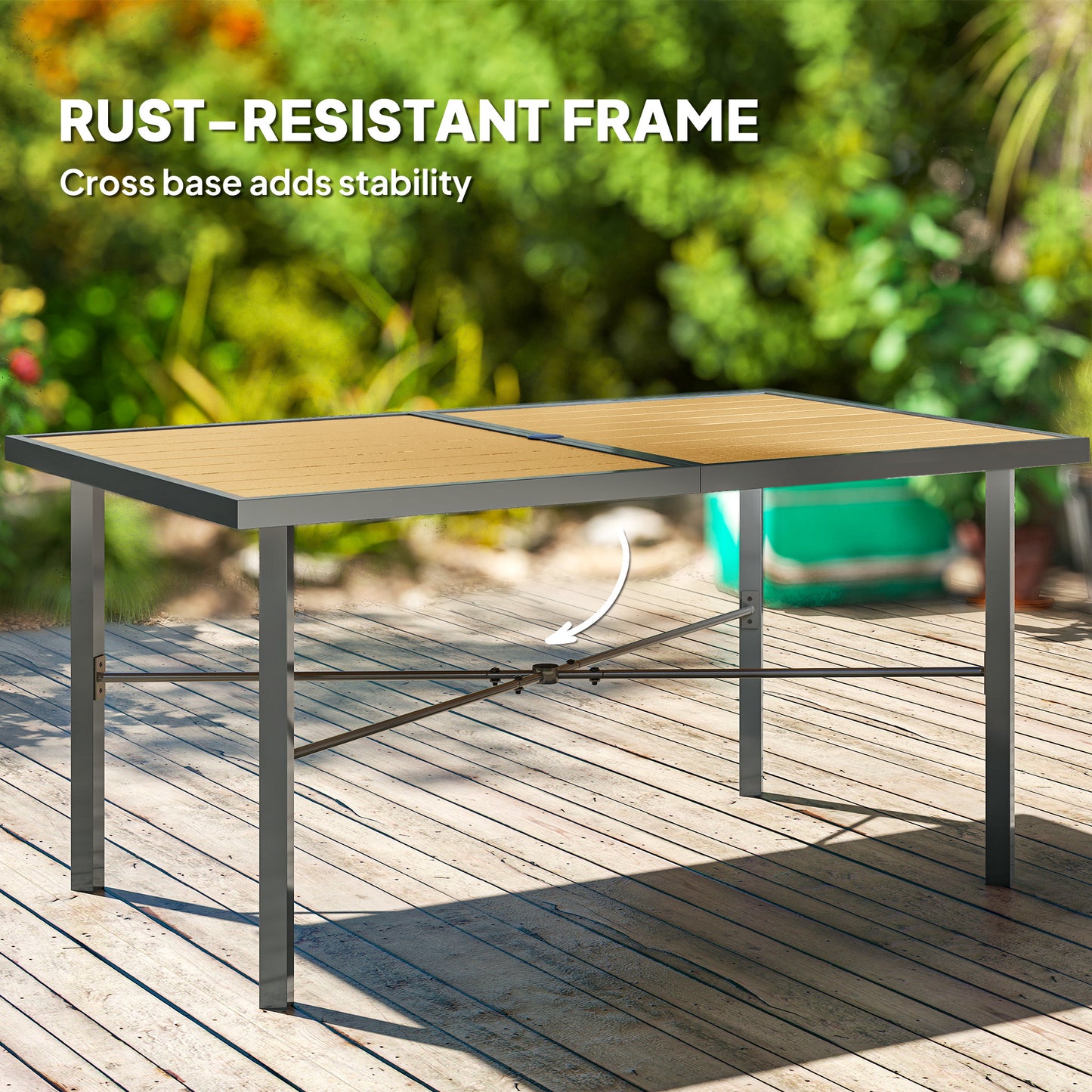 Zirelo Natural Wood Effect Rectangular Garden Dining Table For 6 With Umbrella Hole