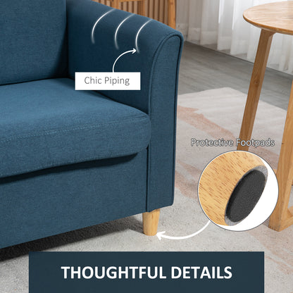 Dilita Dark Blue Compact 2 Seater Sofa With Wooden Legs And Armrests