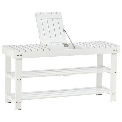 Mato Wooden White 3 Tier Slatted Shoe Bench With Hidden Compartment