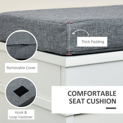 Nedola Wooden White Shoe Storage Bench With Cushioned Seat 2 Flip Drawers