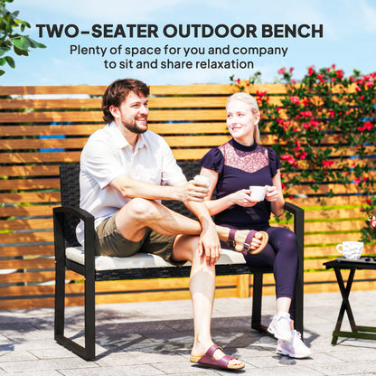 Lalepa Black Rattan Beige 2 Seater Outdoor Garden Bench