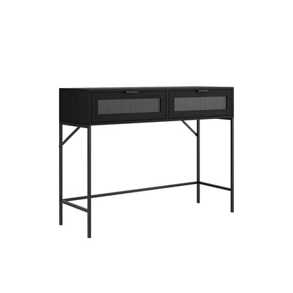 Barla Black Steel Metal 2 Reeded Glass Doors Console Table