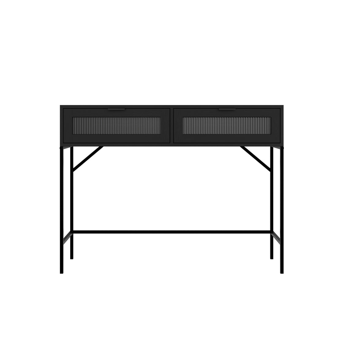 Barla Black Steel Metal 2 Reeded Glass Doors Console Table