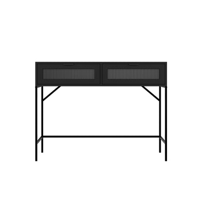 Barla Black Steel Metal 2 Reeded Glass Doors Console Table