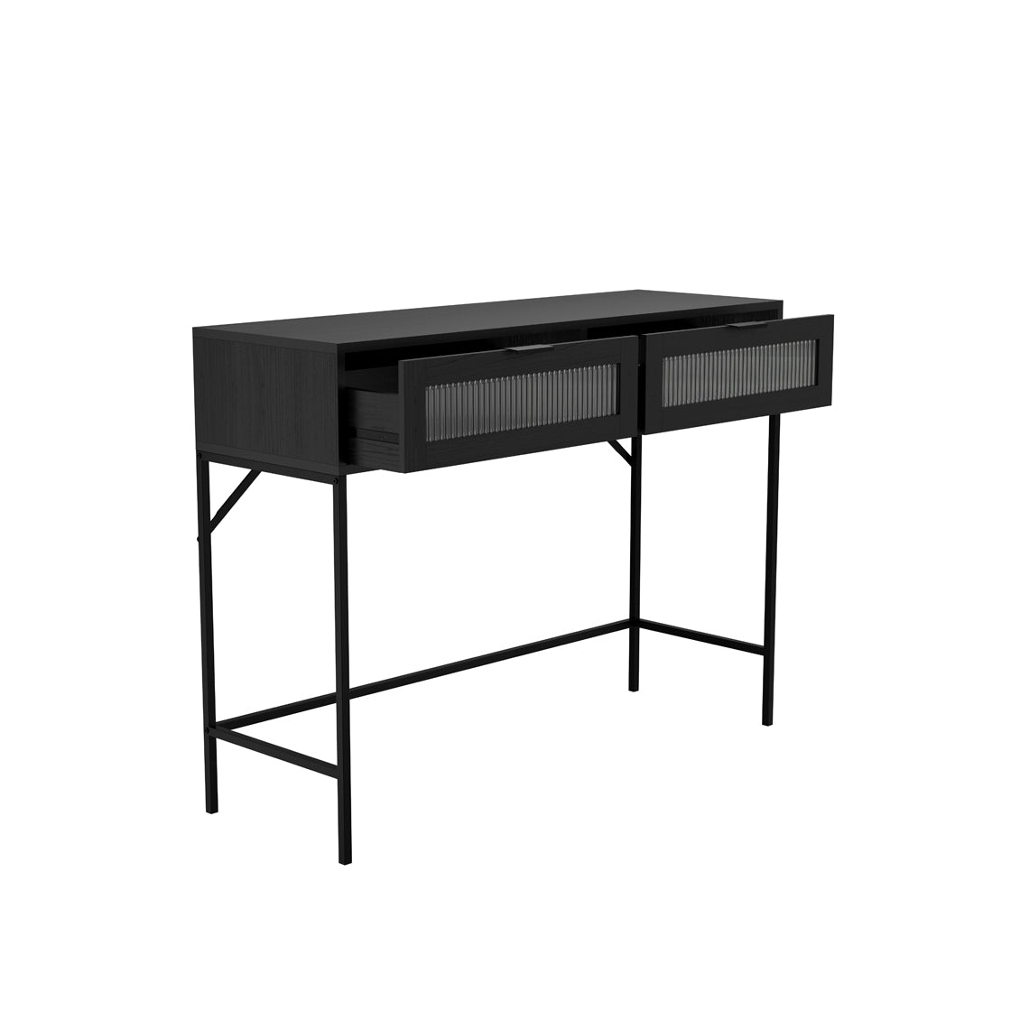 Barla Black Steel Metal 2 Reeded Glass Doors Console Table