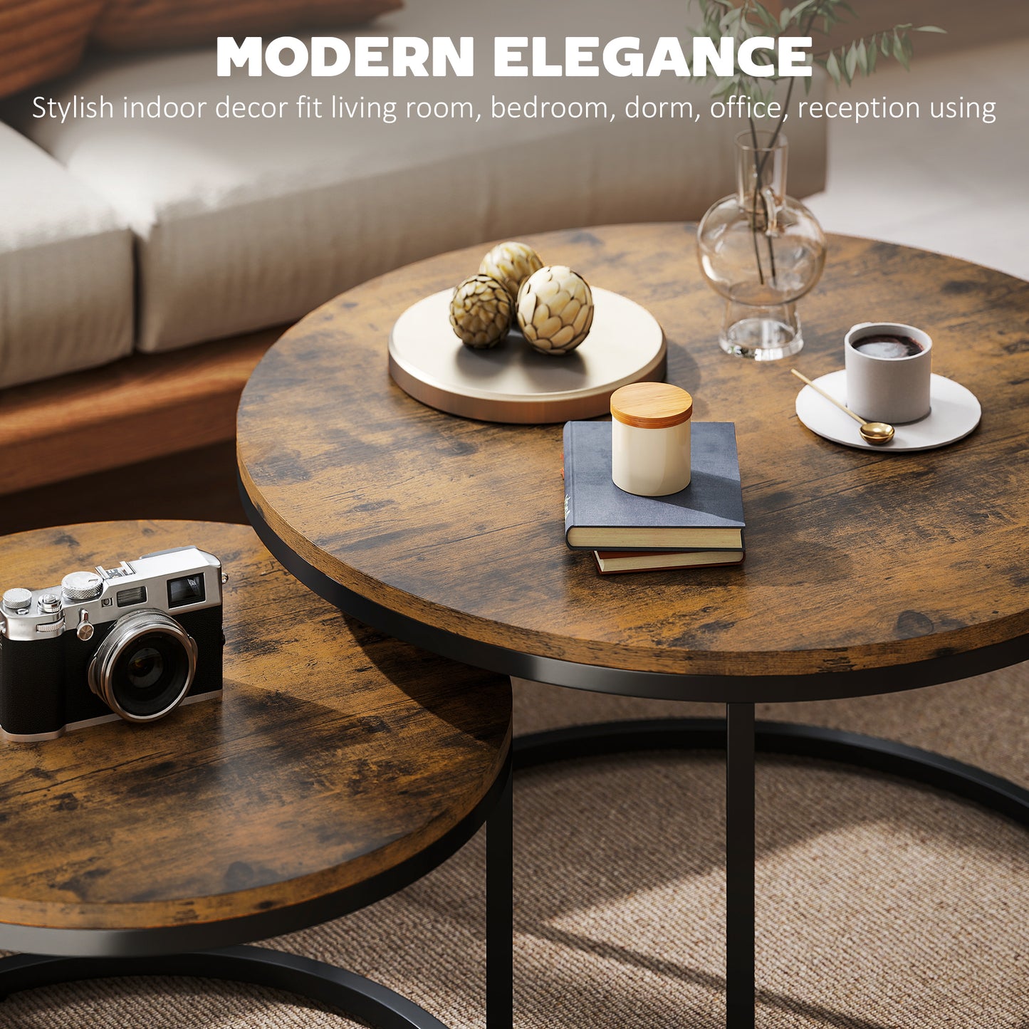 Kefa Dimi Set Of 2 Wooden Rustic Brown Wood Effect Nesting Tables