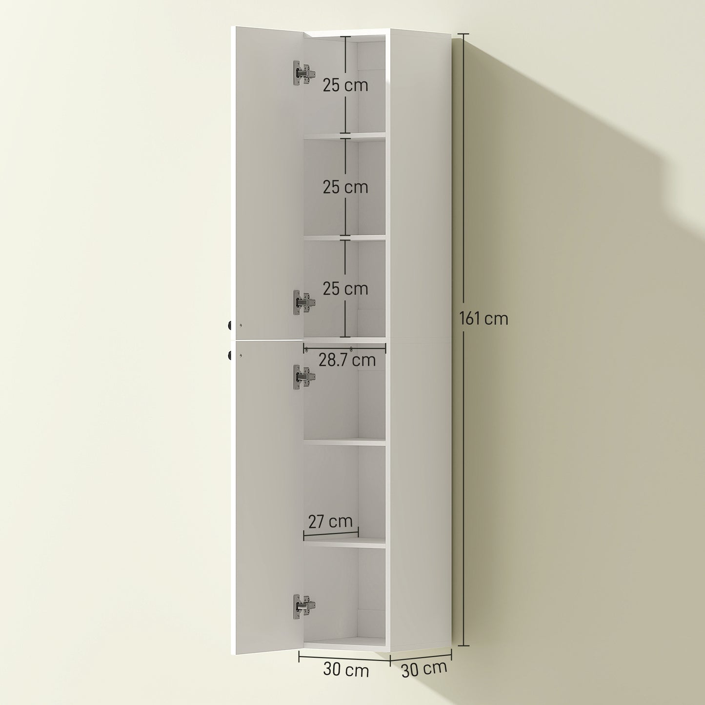 Larena Wall Mounted Slim Bathroom Storage Cabinet With Soft Close Hinges And Double Doors White