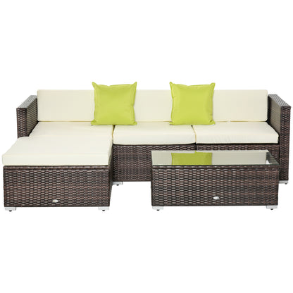 Milo Rattan Brown 4 Seater Outdoor Corner Sofa Set Cream Cushions