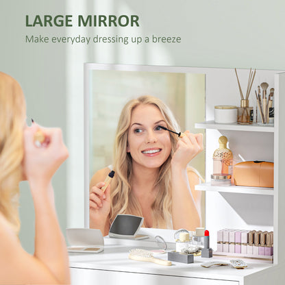 Ketoli White Dressing Table With Mirror And Integrated Storage Compartments