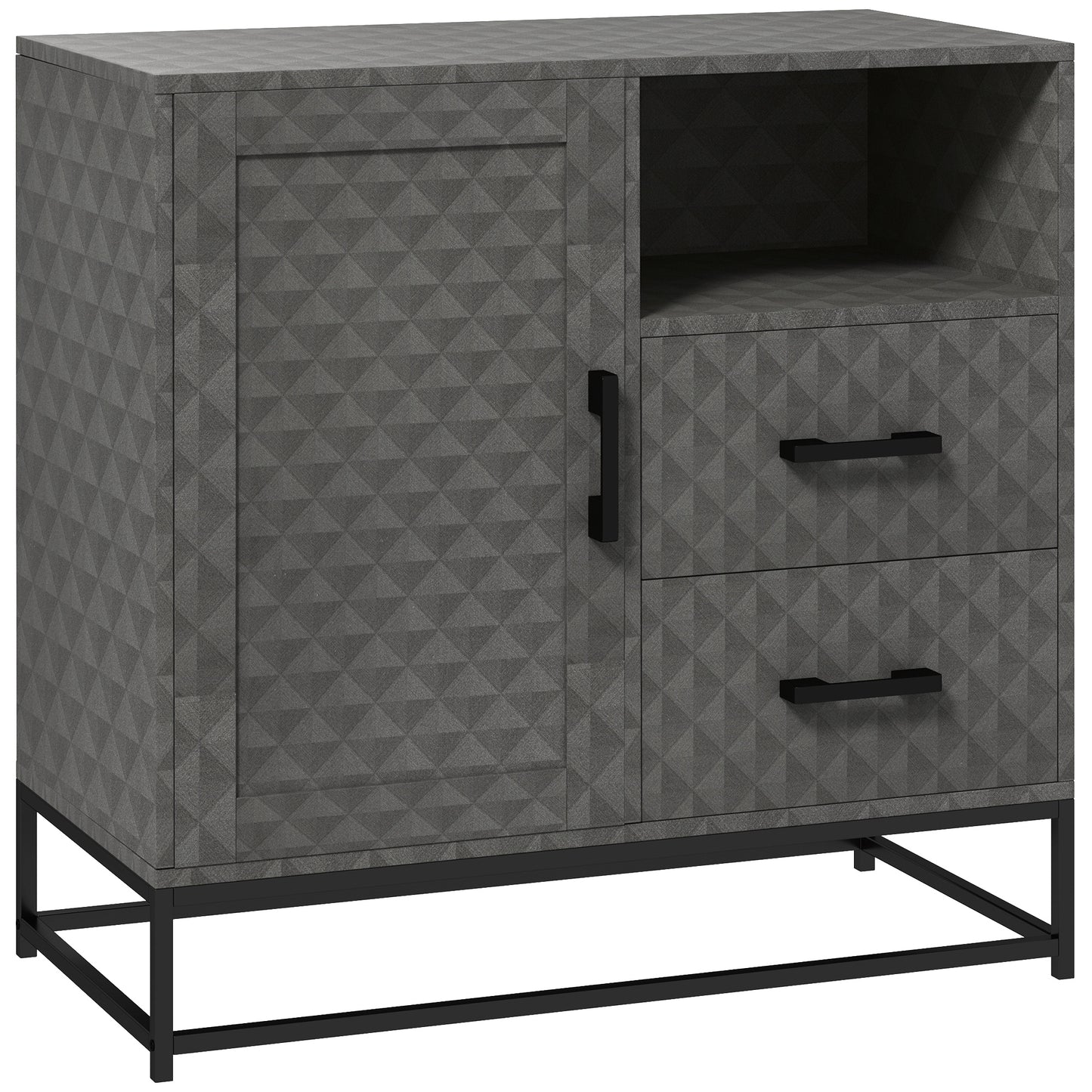 Harofi Grey Retro Sideboard With Openn Compartment 2 Drawers 1 Door