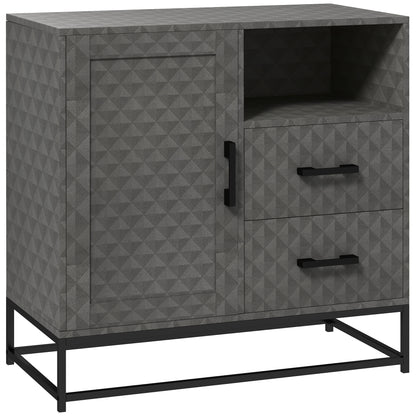 Harofi Grey Retro Sideboard With Openn Compartment 2 Drawers 1 Door