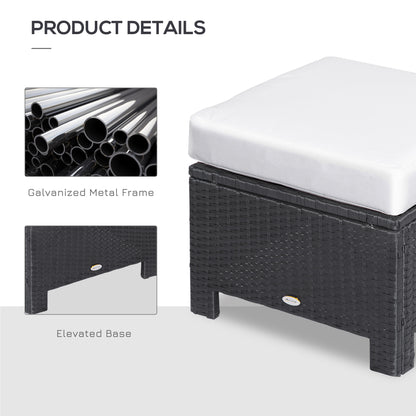 Lupara Rattan Black Square Outdoor Footstool With White Cushioned Seat