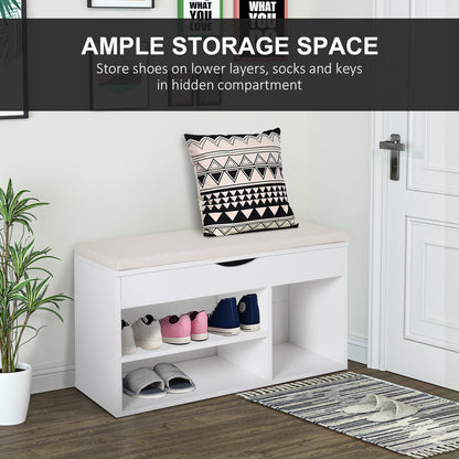 Sokari Wooden White Shoe Storage Bench 1 Drawer And Padded Seat