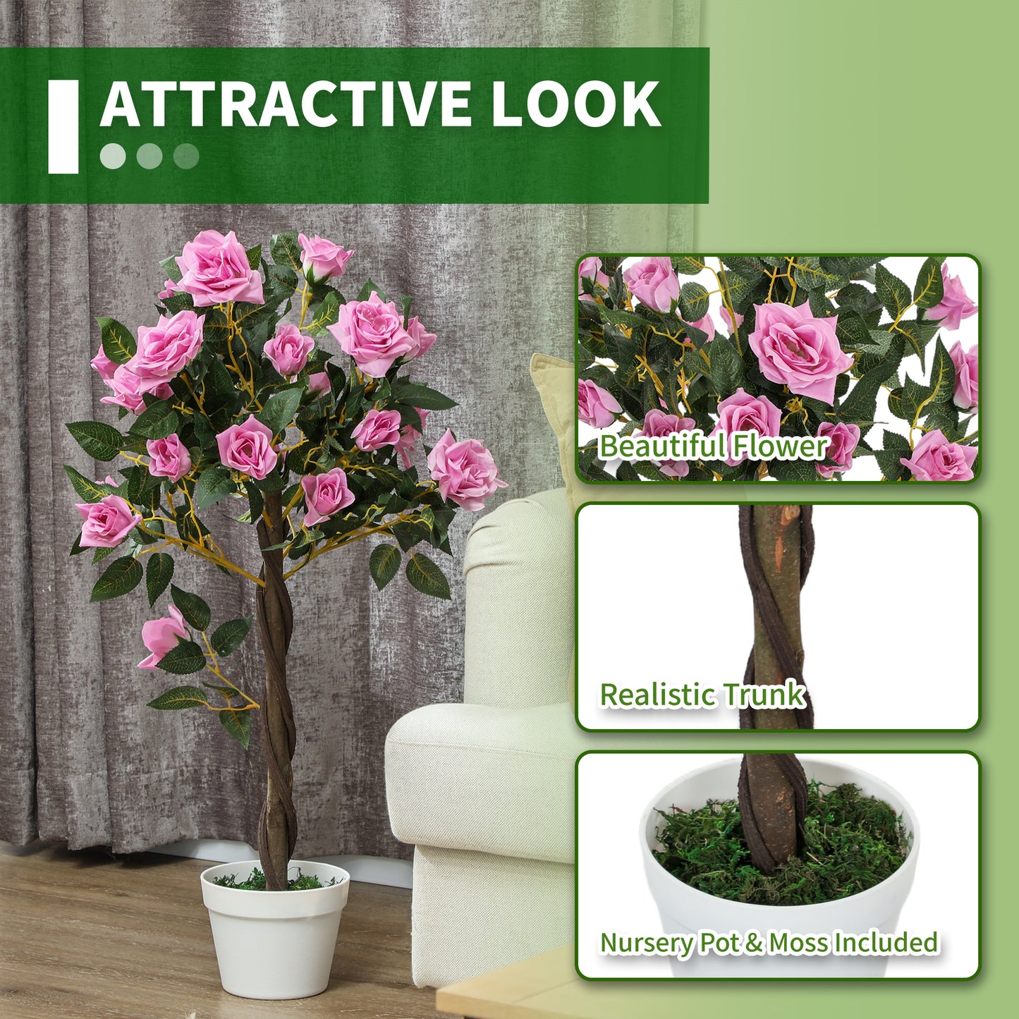 Leropa Set Of 2 Artificial White Rose Floral Plants In Pots H8 90cm