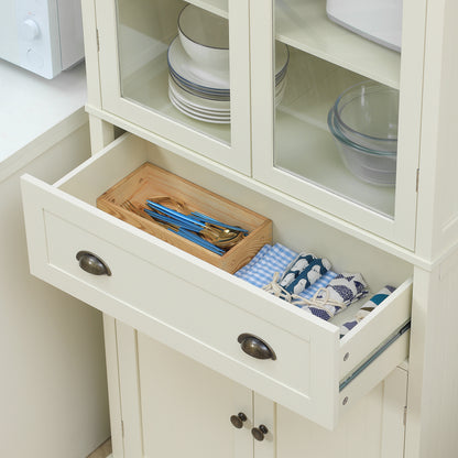 Fidozi Wooden Cream White 5 Tier Freestanding Kitchen Cupboard With Adjustable Shelves And Drawer