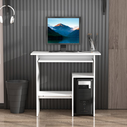 Rolu 100cm Wooden White Compact Corner Desk With Keyboard Tray And Storage Shelves