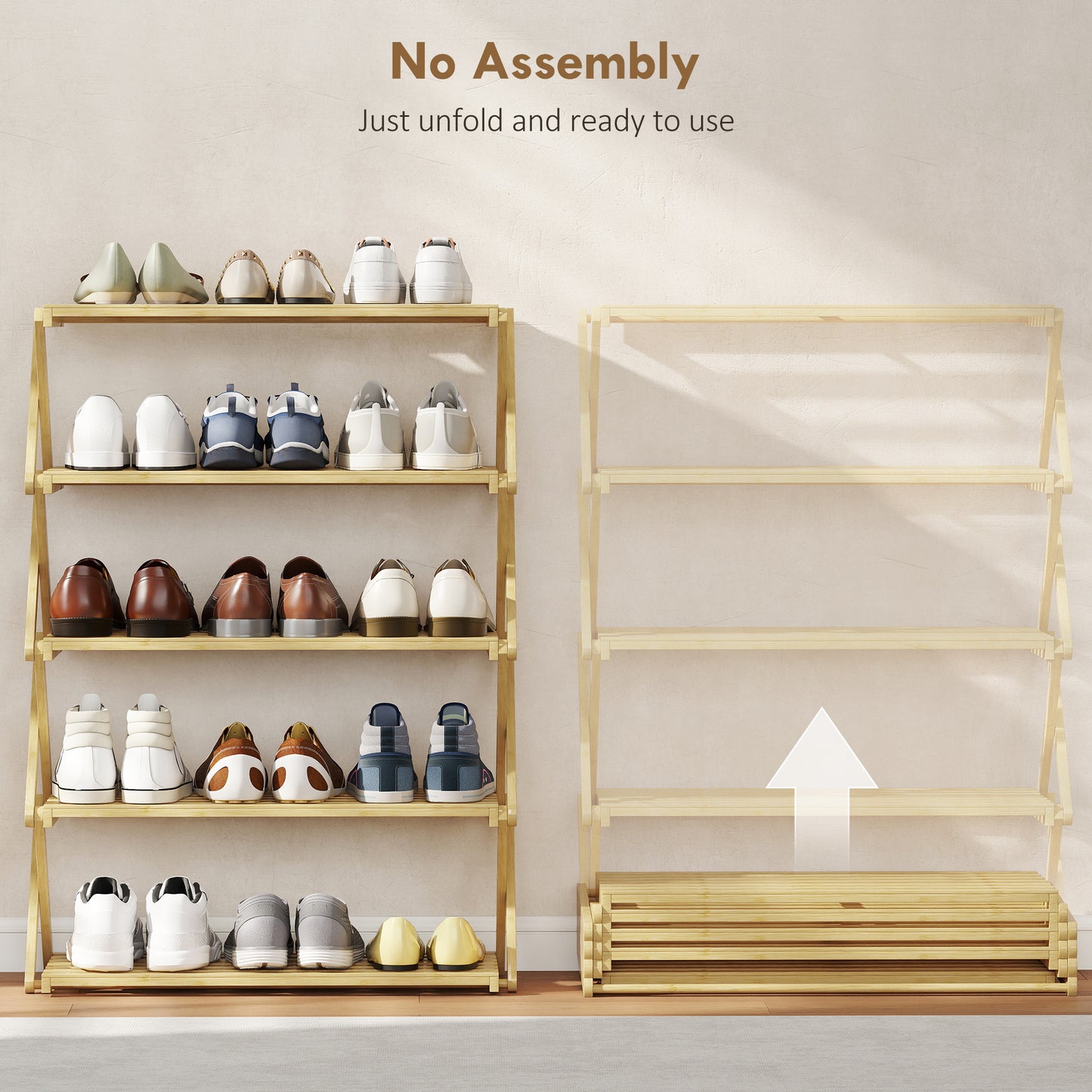 Lafa Mazi Natural Bamboo  5 Tier Folding Shoe Rack