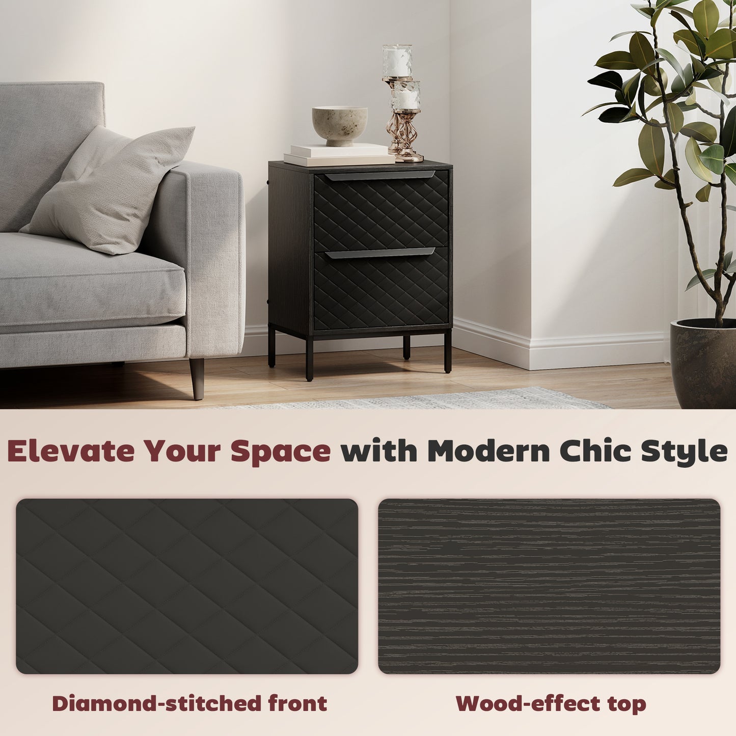 Nomiba Metal Black 2 Fabric Drawer Storage Dresser