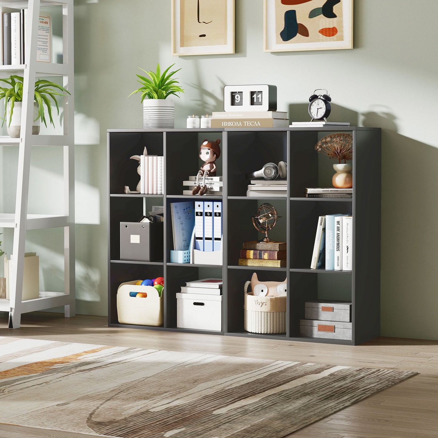 Vasutte Wooden Black 6 Cube Storage Bookcase