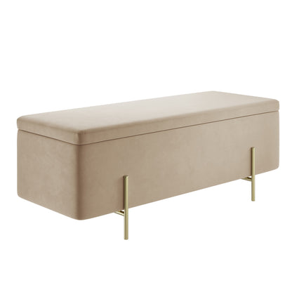 Elowen Rectangle Storage Ottoman Bench Cream Boucle Gold Metal Legs