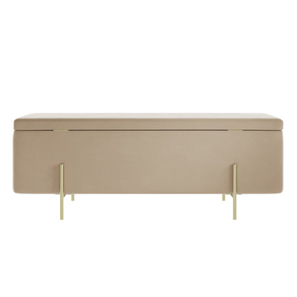 Elowen Rectangle Storage Ottoman Bench Cream Boucle Gold Metal Legs