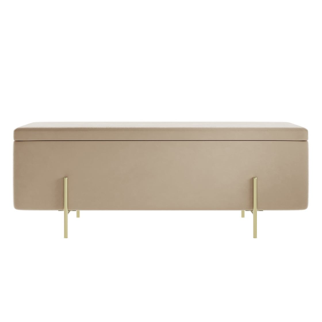 Elowen Rectangle Storage Ottoman Bench Cream Boucle Gold Metal Legs