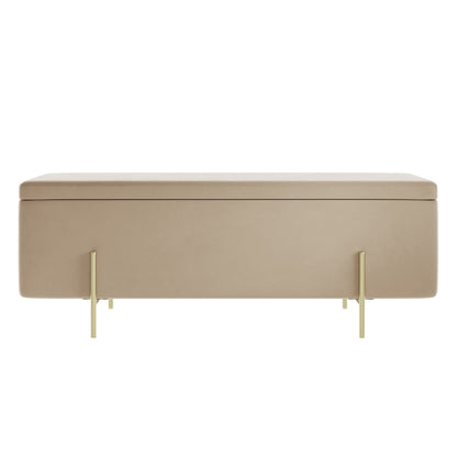 Elowen Rectangle Storage Ottoman Bench Cream Boucle Gold Metal Legs