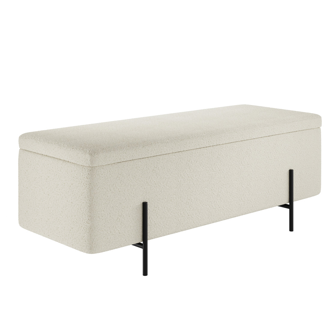 Elowen Rectangle Storage Ottoman Bench Ivory Boucle Black Metal Legs