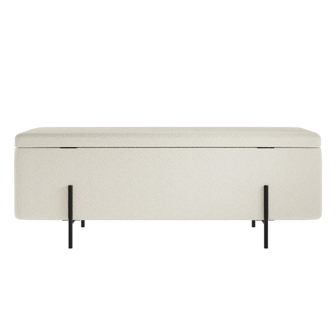 Elowen Rectangle Storage Ottoman Bench Ivory Boucle Black Metal Legs