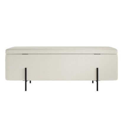 Elowen Rectangle Storage Ottoman Bench Ivory Boucle Black Metal Legs
