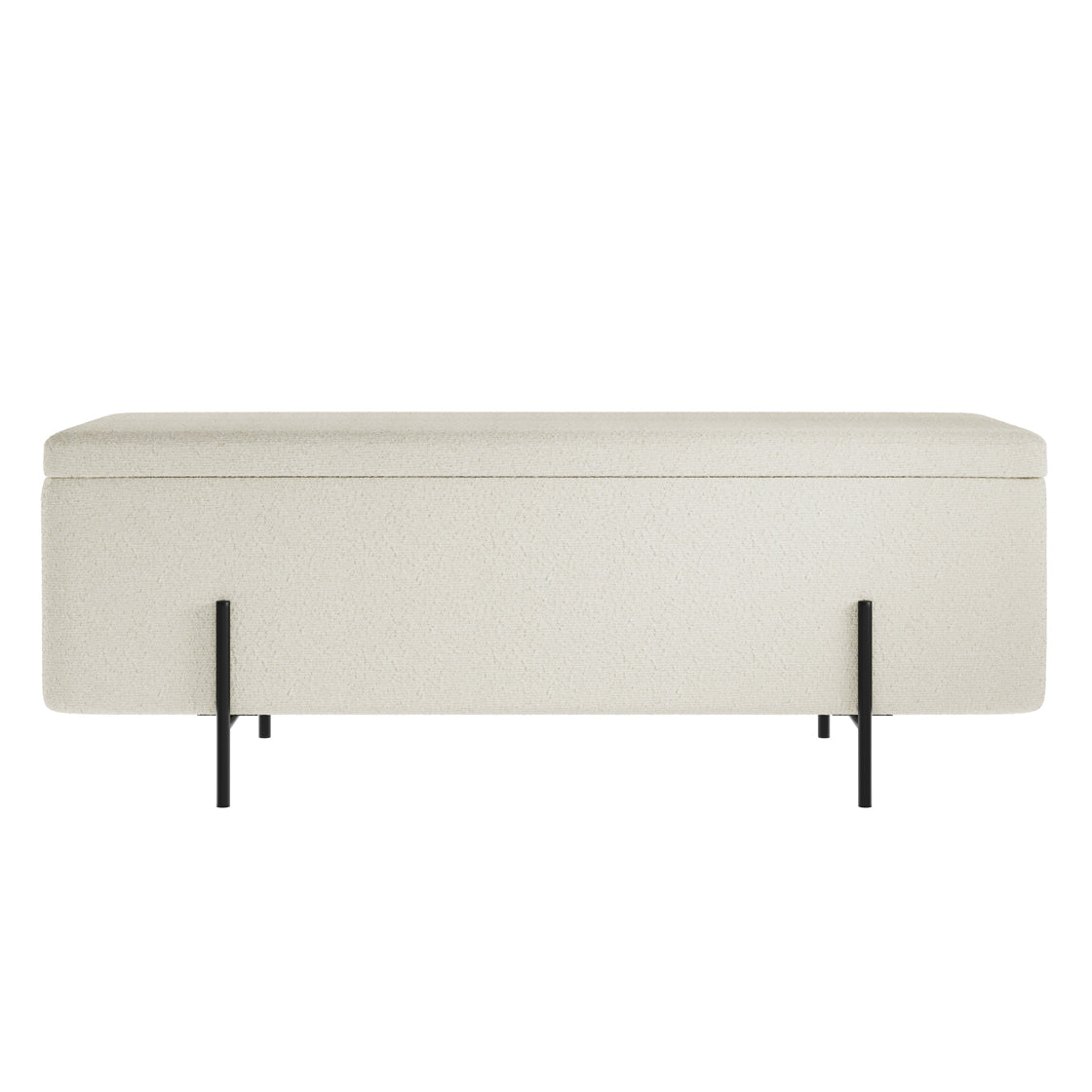 Elowen Rectangle Storage Ottoman Bench Ivory Boucle Black Metal Legs