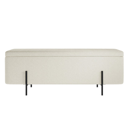 Elowen Rectangle Storage Ottoman Bench Ivory Boucle Black Metal Legs