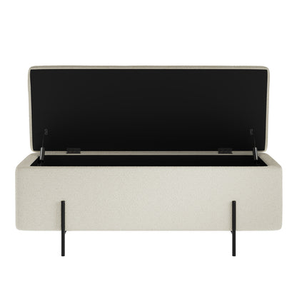Elowen Rectangle Storage Ottoman Bench Ivory Boucle Black Metal Legs