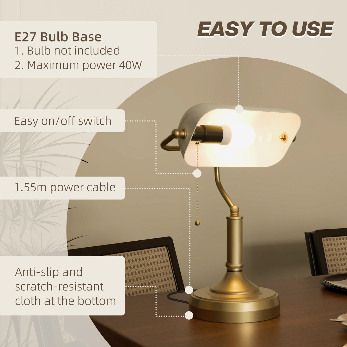 Yori Metal And Glass White Bankers Desk Lamp With Antique Bronze Tone Base