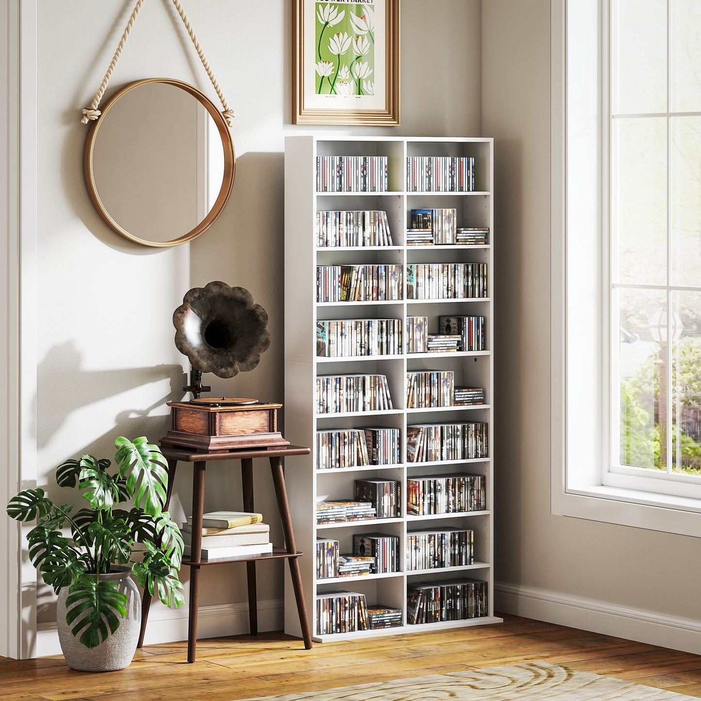 Latota Kezi Wood White Tall Media Storage Tower With 640 Disc Capacity