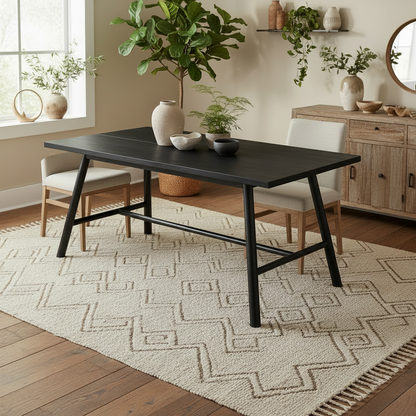 Northmere Black Grain Wood Effect and Black Metal Dining Table